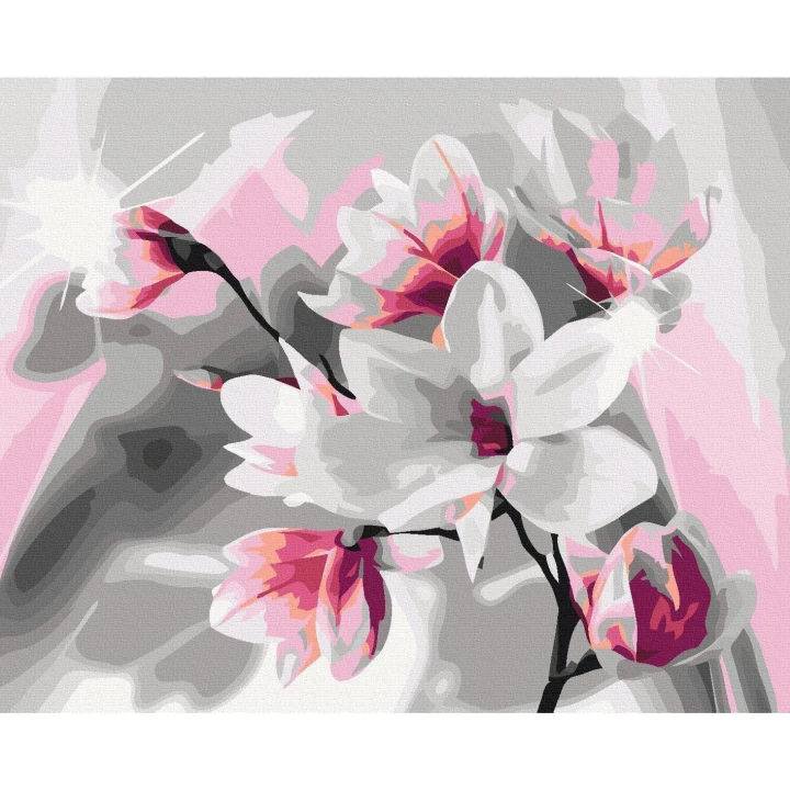 Obraz do samodzielnego malowania - Magnolia (szare tło)