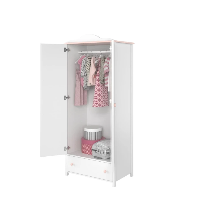 szafa dla dziewczynki z drążkiem i szufladą Luna, przykładowa aranżacja