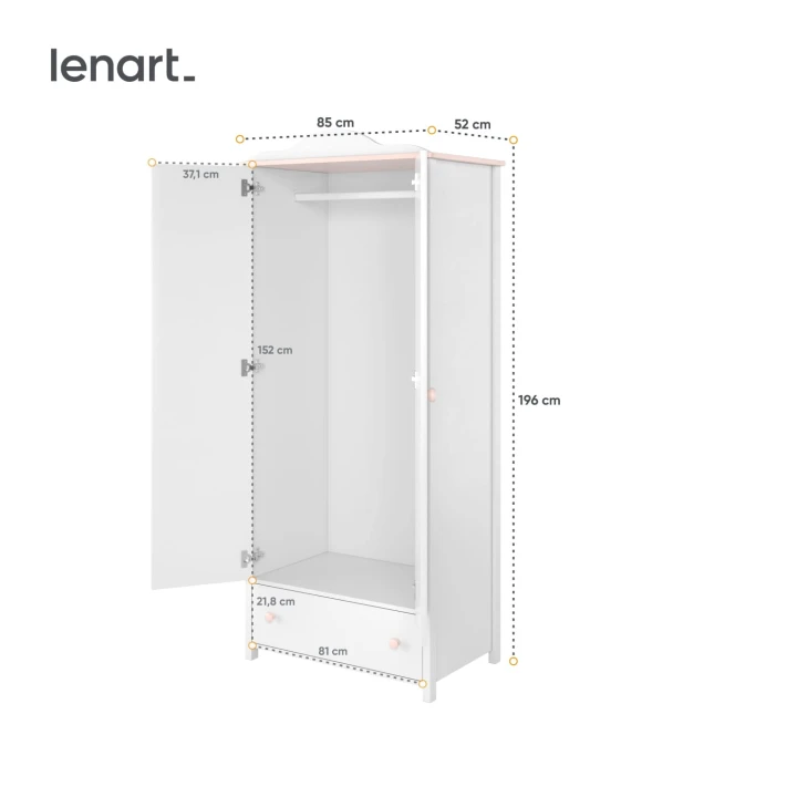biała szafa do pokoju dziewczynki Luna - wymiary