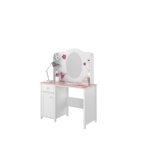 nadstawka-toaletka Luna biała z lustrem zamontowana na biurku Luna