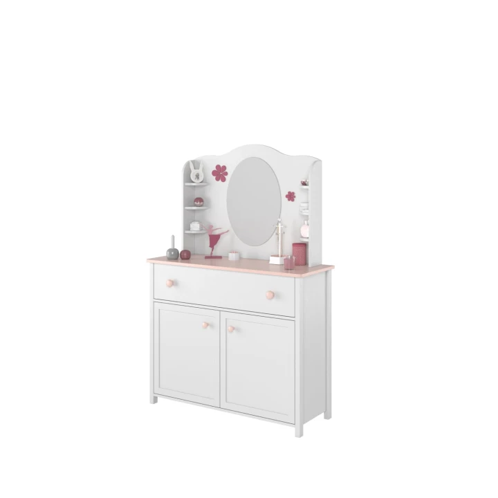 nadstawka-toaletka Luna biała z lustrem zamontowana na komodzie Luna