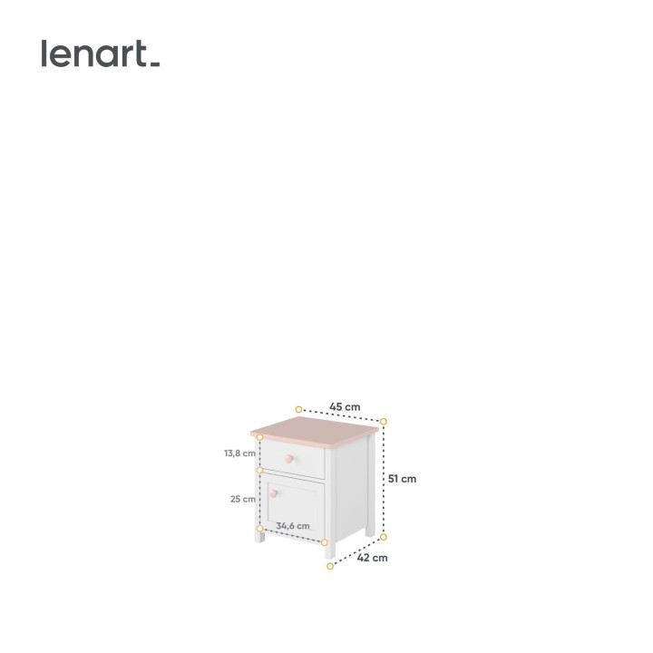 szafka nocna do pokoju dziewczynki Luna - wymiary