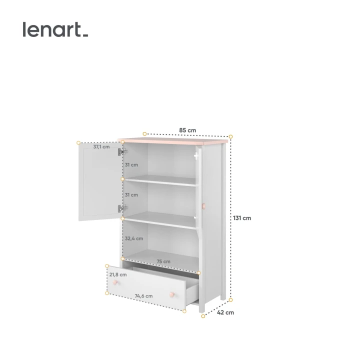 komoda z szufladą i półkami Luna - wymiary