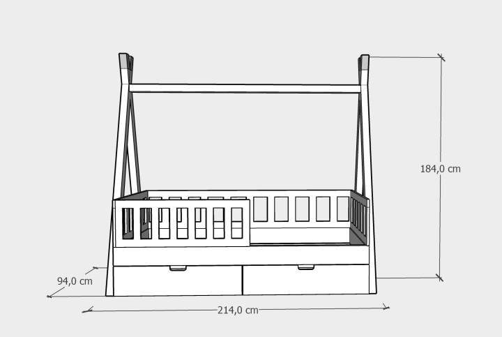 łóżko tipi z szufladami - 90x200