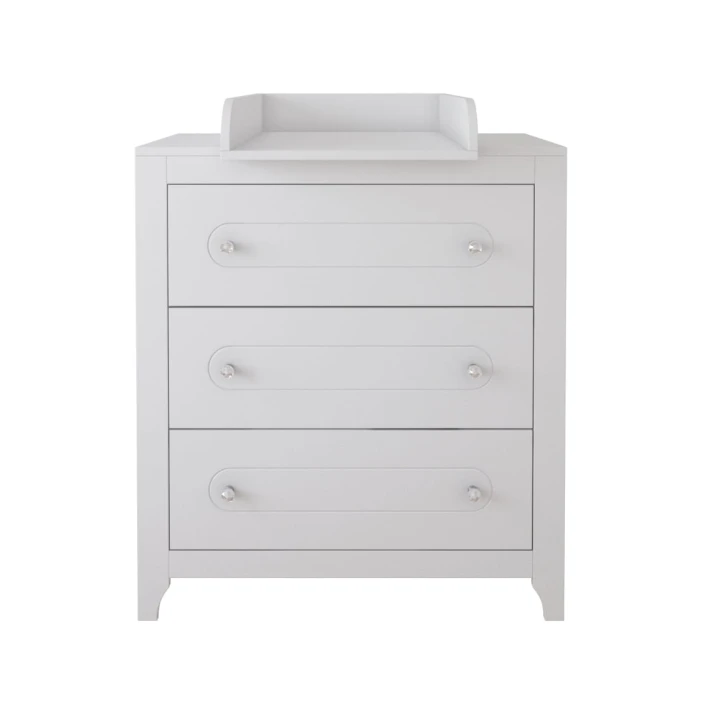 Biała komoda Glamour z kryształowymi uchwytami i przewijakiem