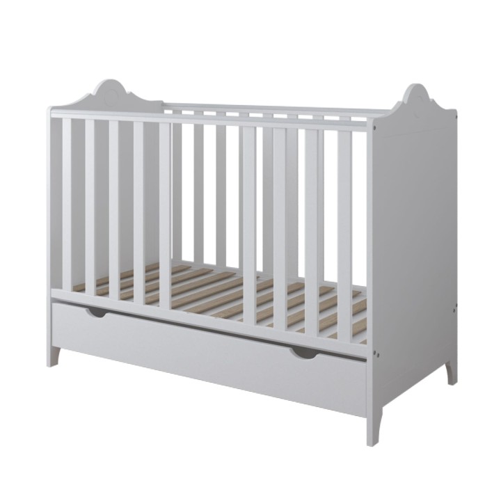 Białe łóżeczko Glamour 120x60 w stylu glamour z szufladą